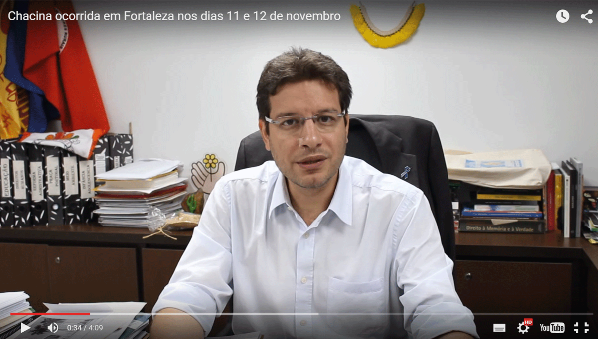 Deputado estadual Renato Roseno fala durante vídeo sobre chacina na Grande Messejana