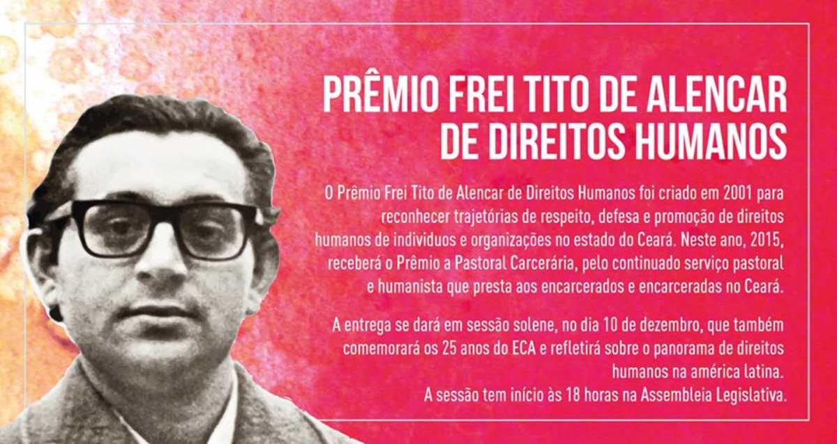 Imagem de Frei Tito de Alencar com o convite para a entregra do prêmio à Pastoral Carcerária 